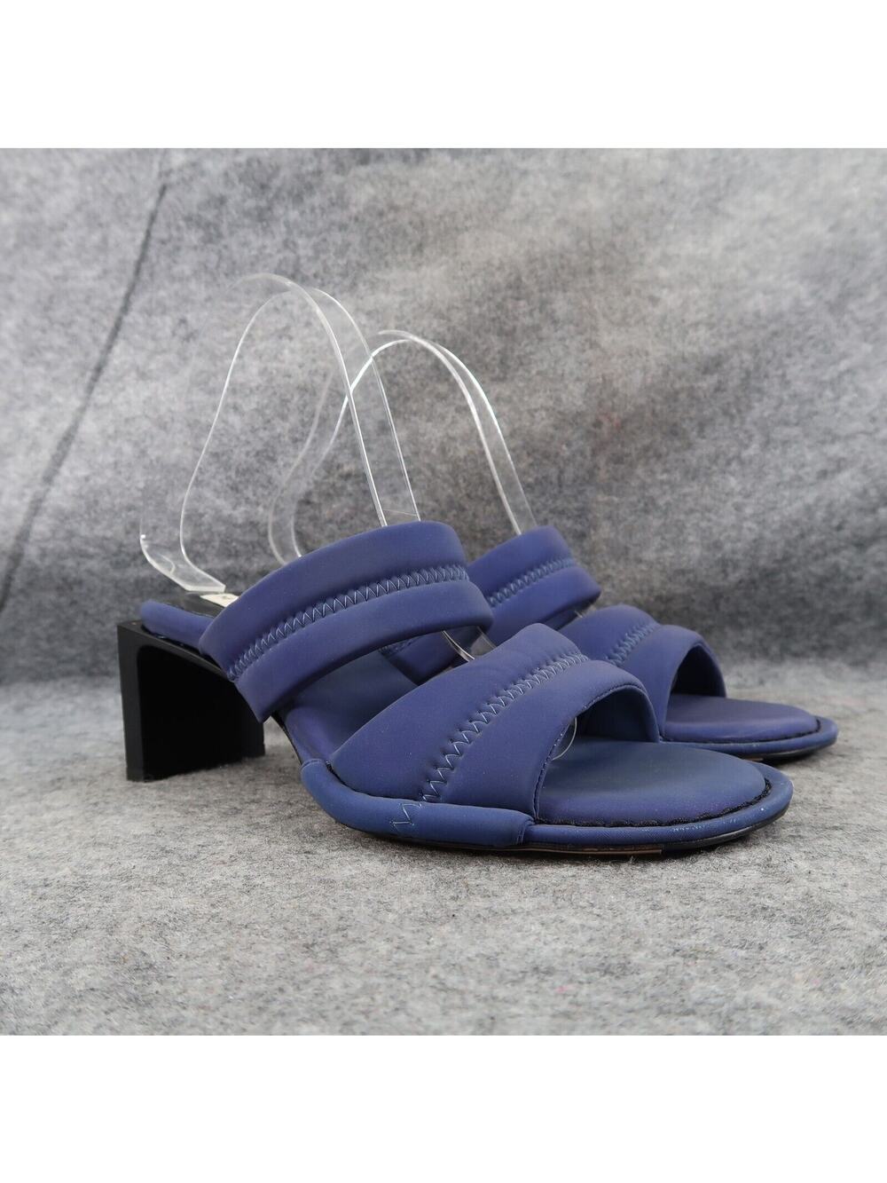 Miista Shoes Womens 35 Sandal Mule Slide Yvonne Double Strap Blue Leather Heels